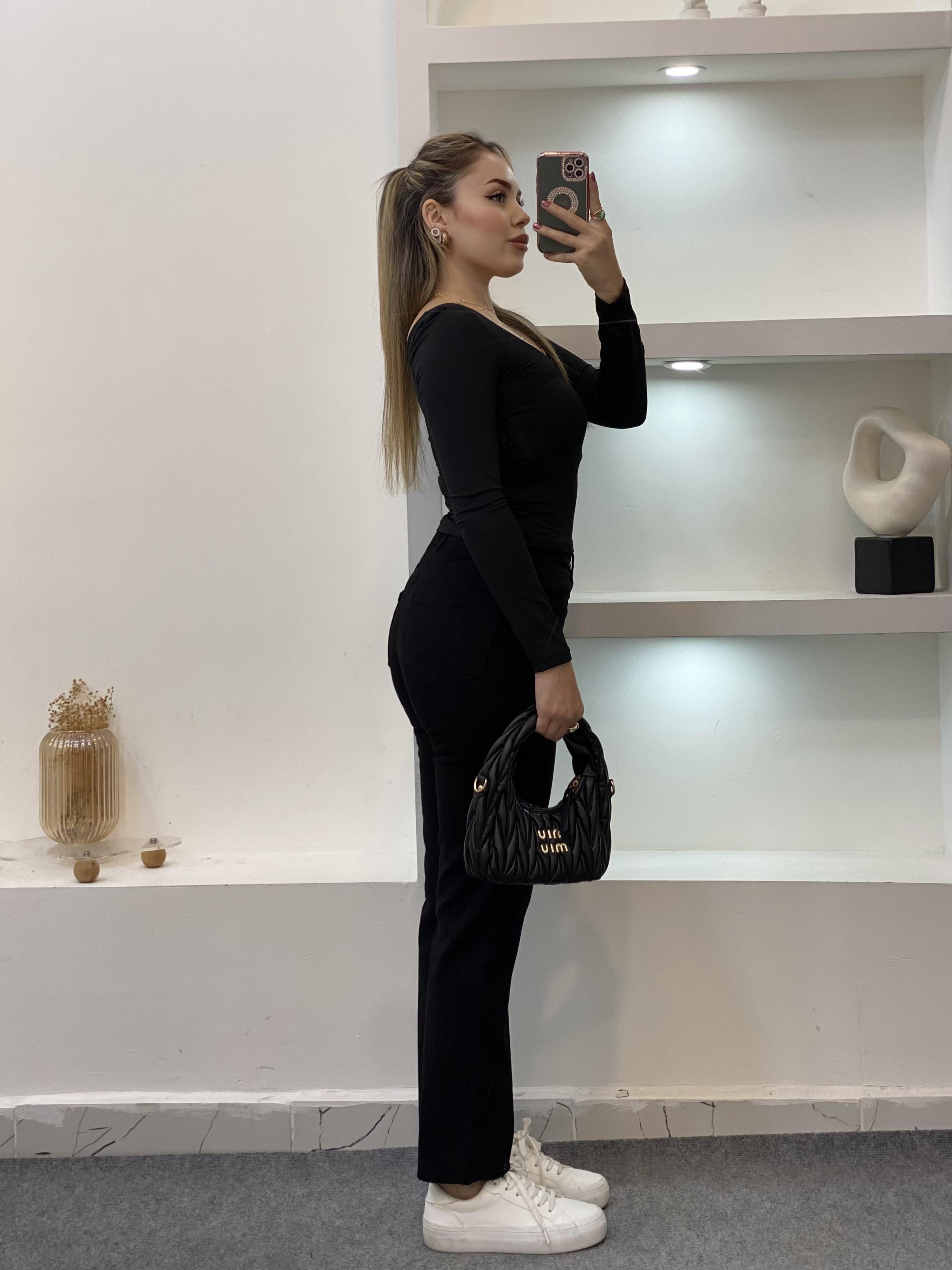 Siyah  Yüksek Bel Boyfit Jean