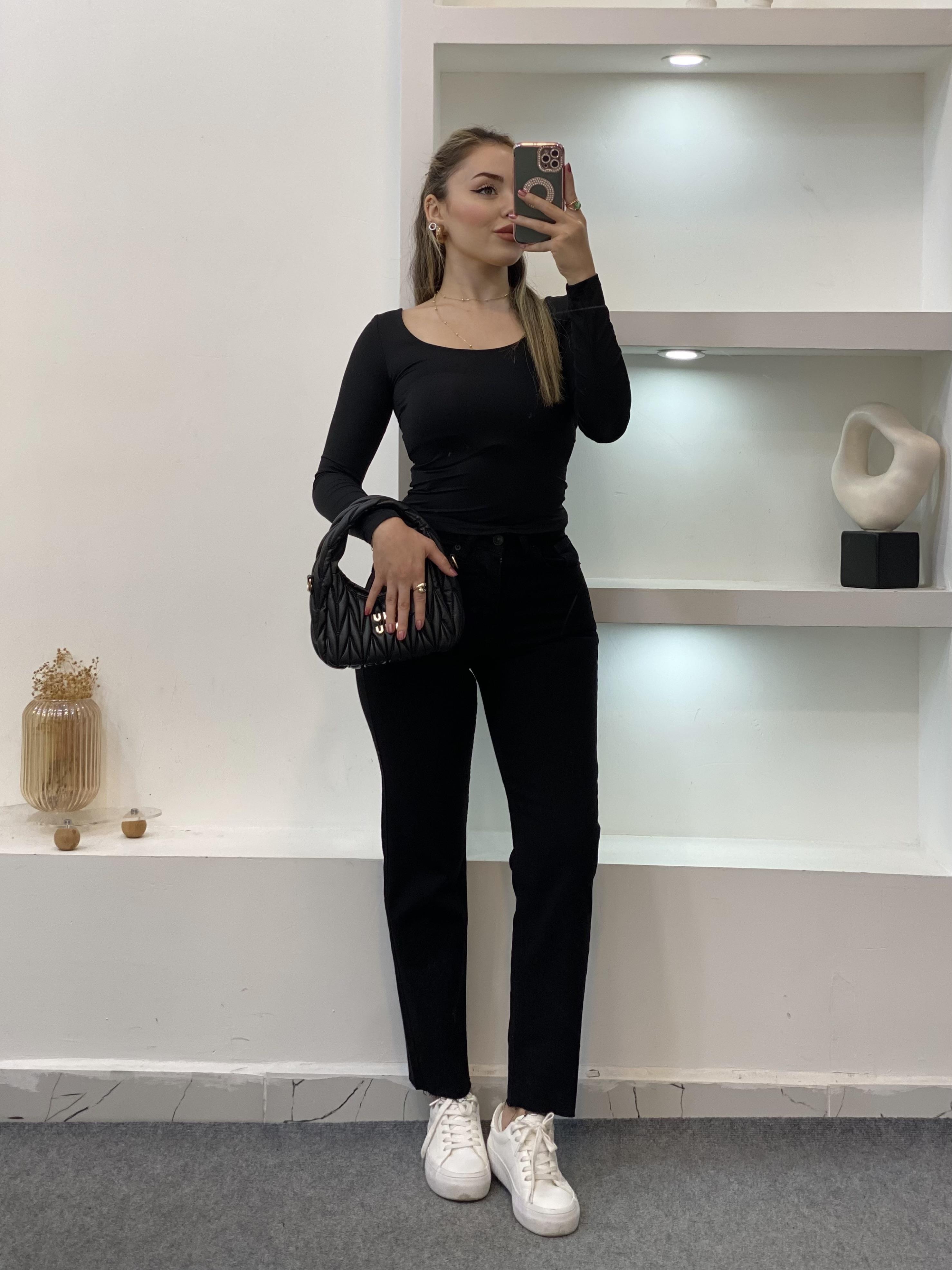 Siyah  Yüksek Bel Boyfit Jean