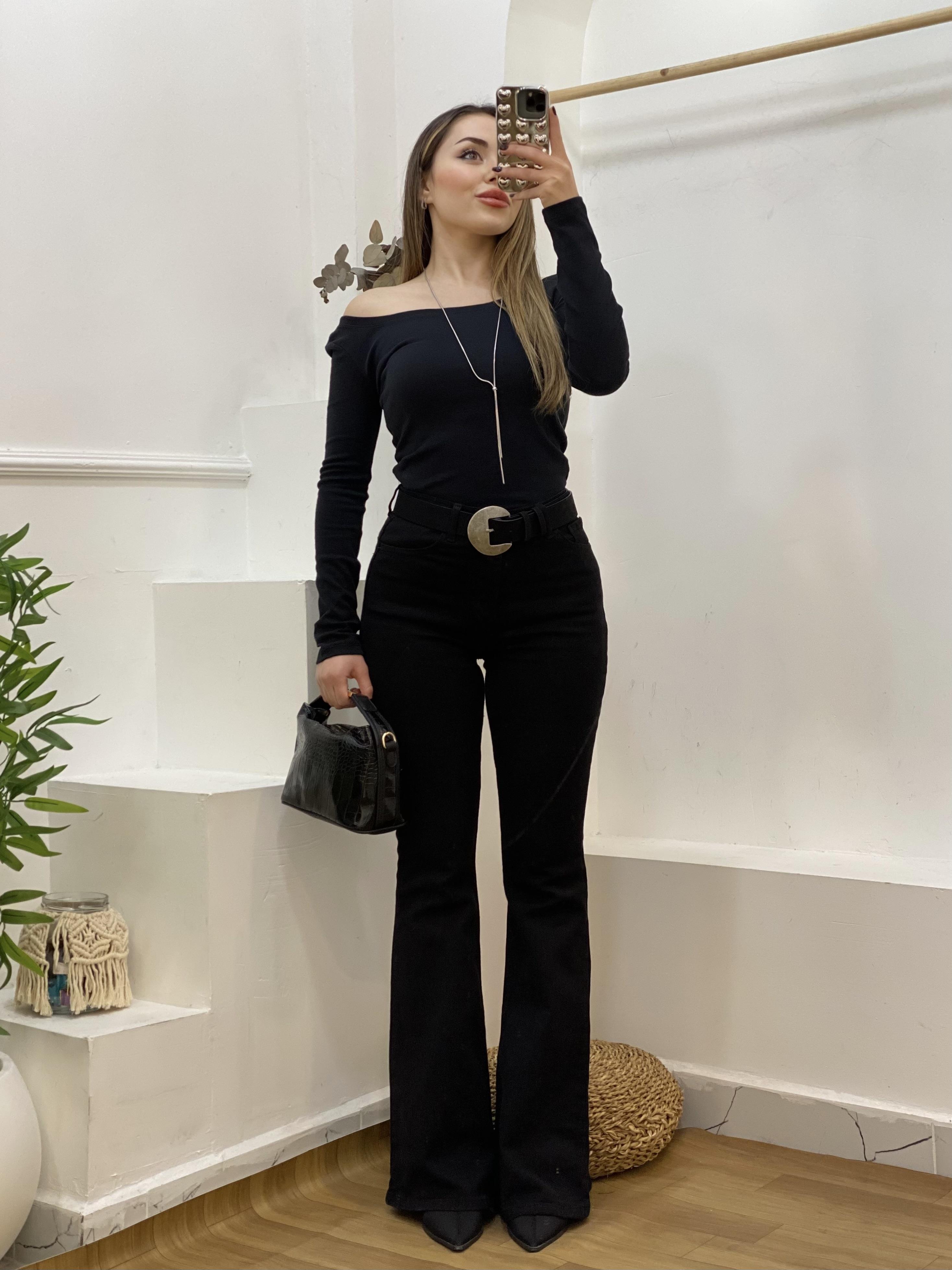 Siyah Yüksek Bel İspanyol Jean