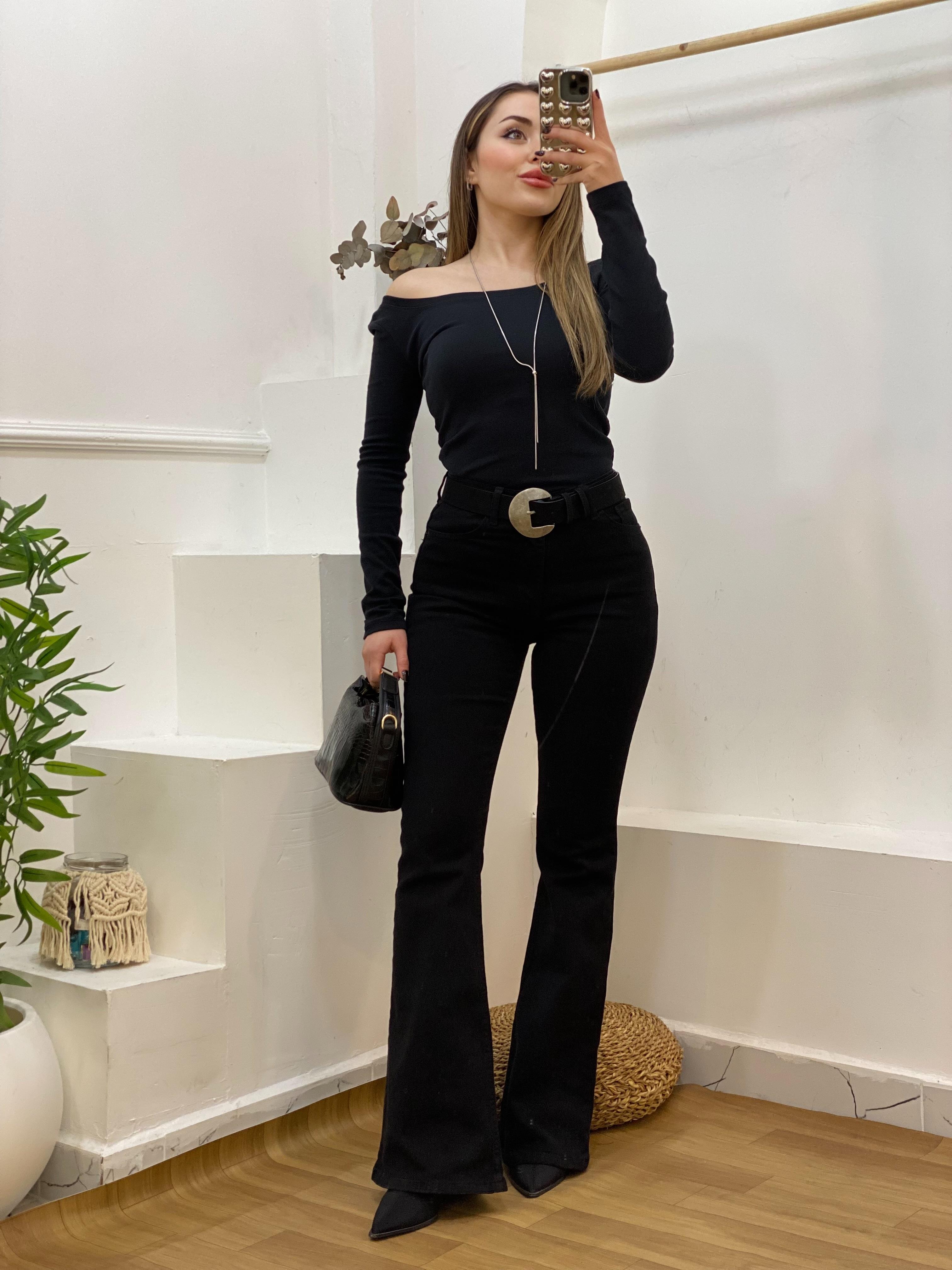 Siyah Yüksek Bel İspanyol Jean