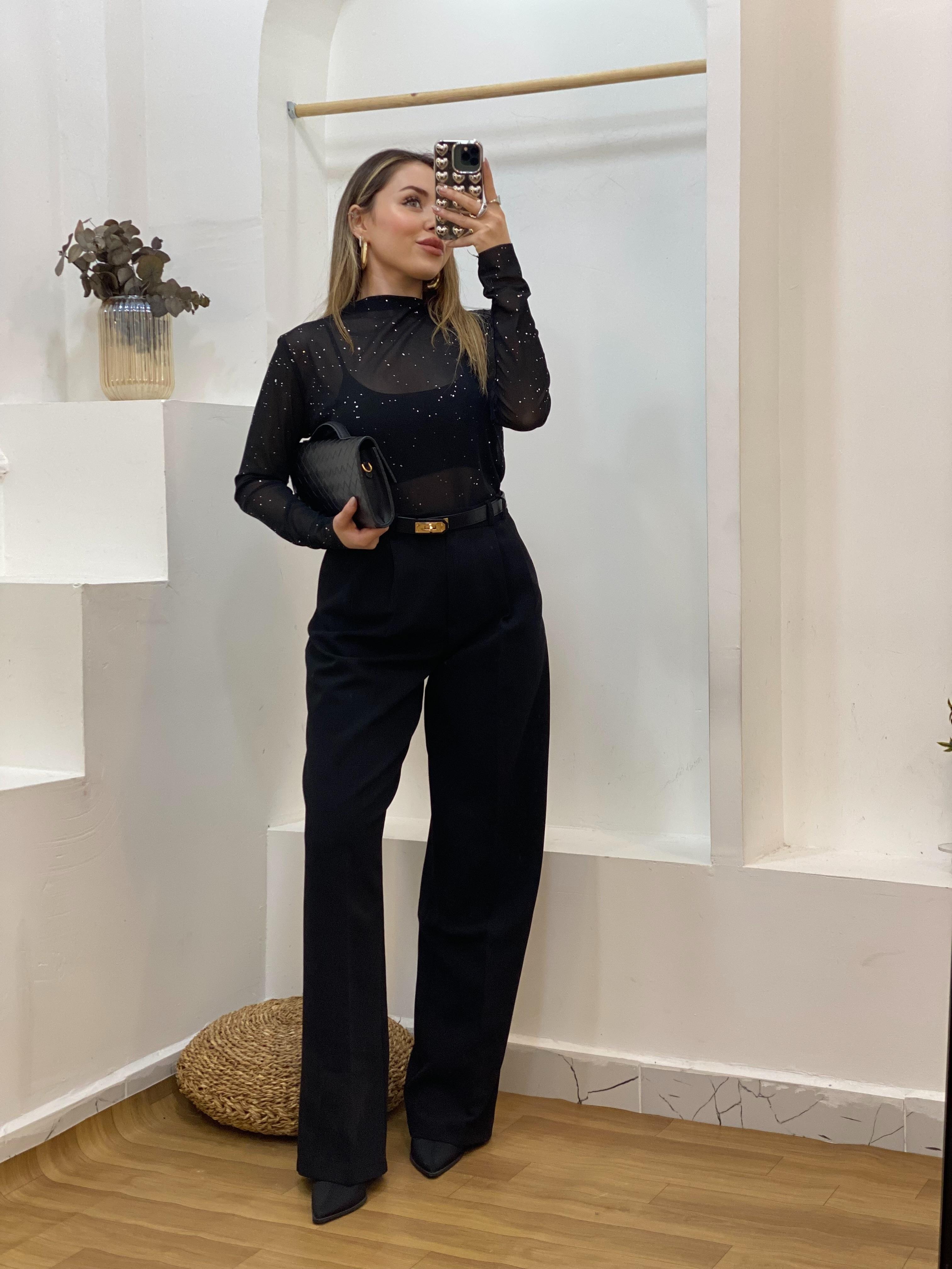 Siyah Yüksek Bel Palazzo Pantolon 