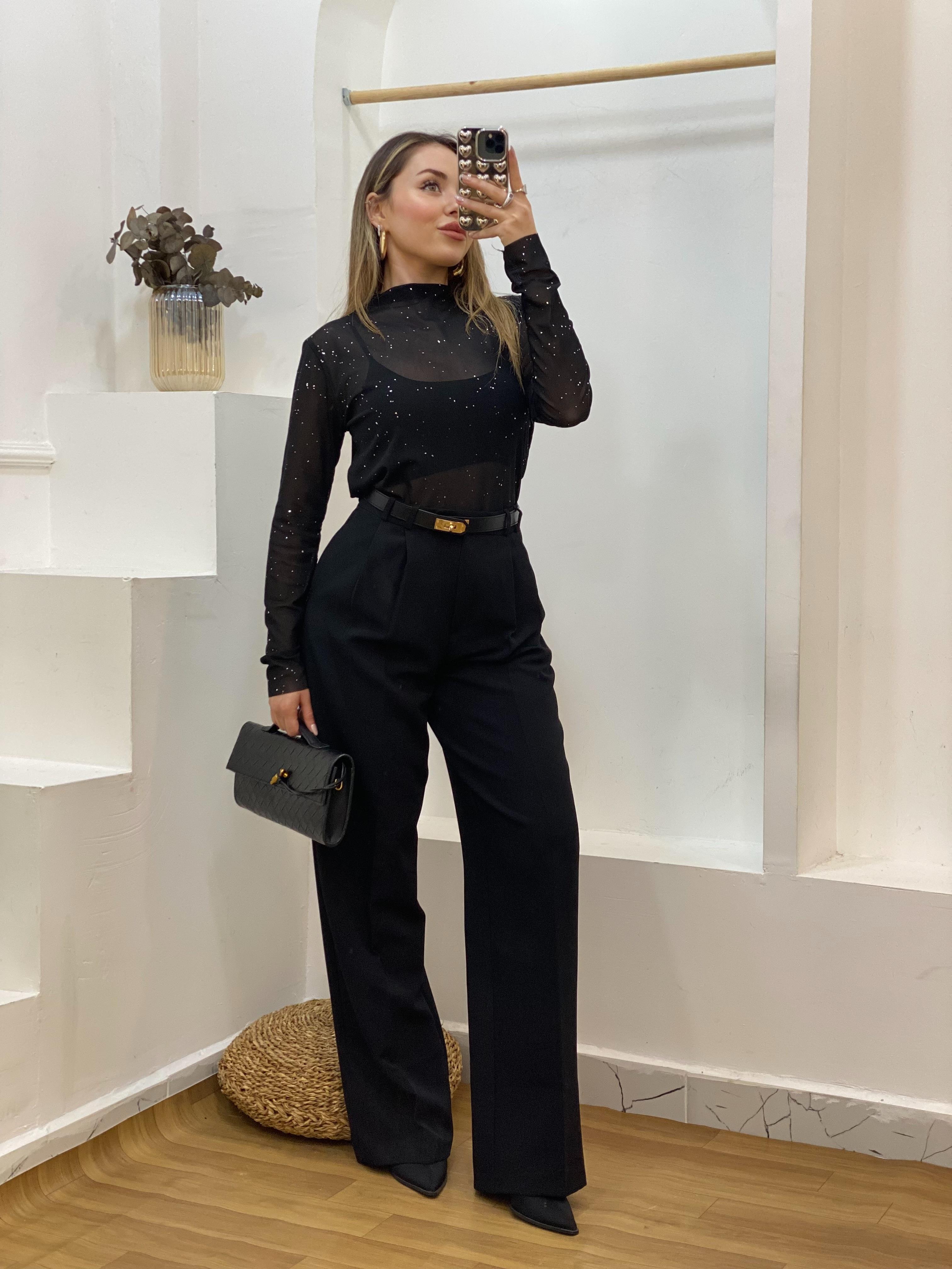 Siyah Yüksek Bel Palazzo Pantolon 