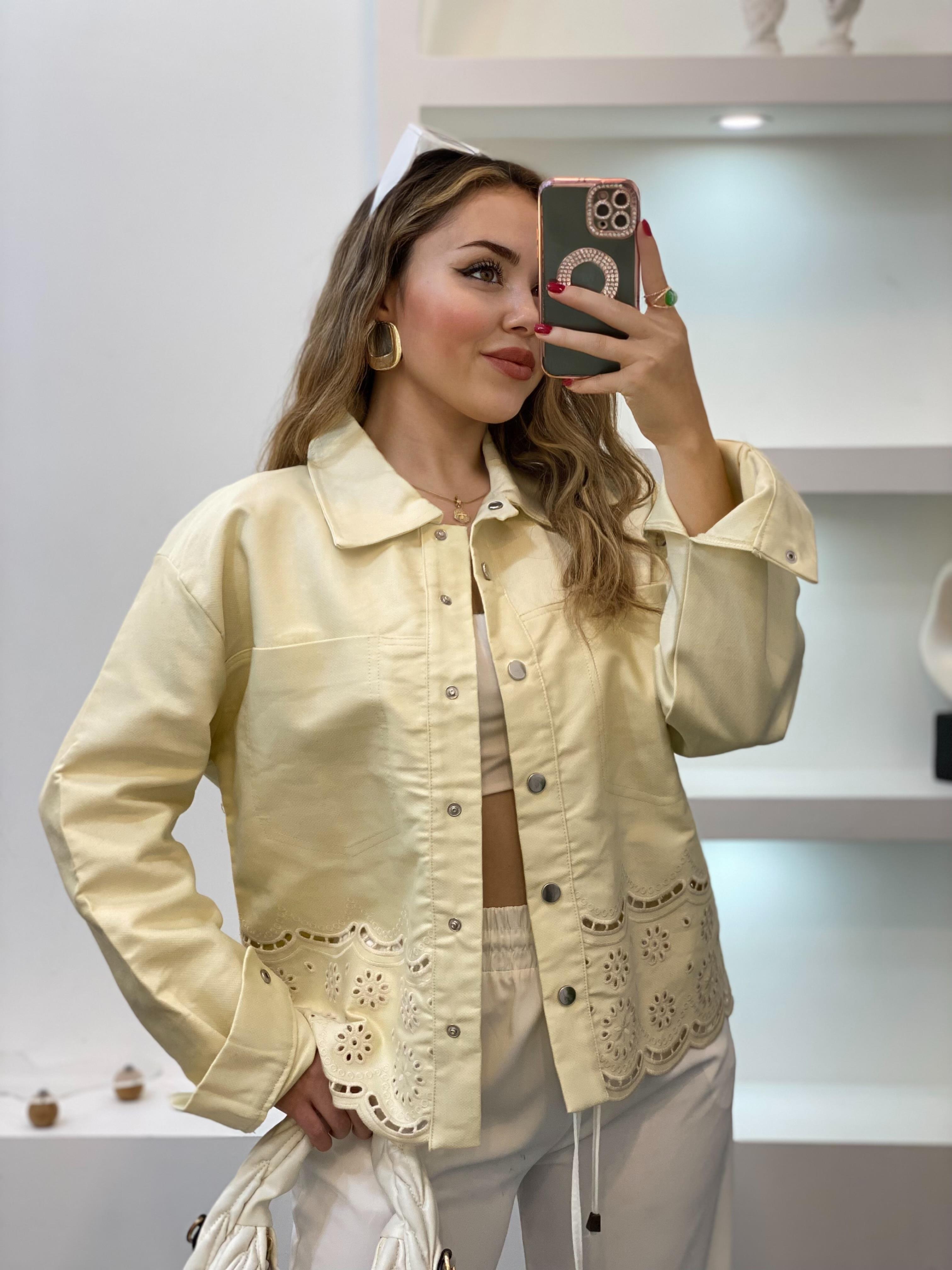 Tasarım Açık Sarı Gabardin Nakışlı Ceket 