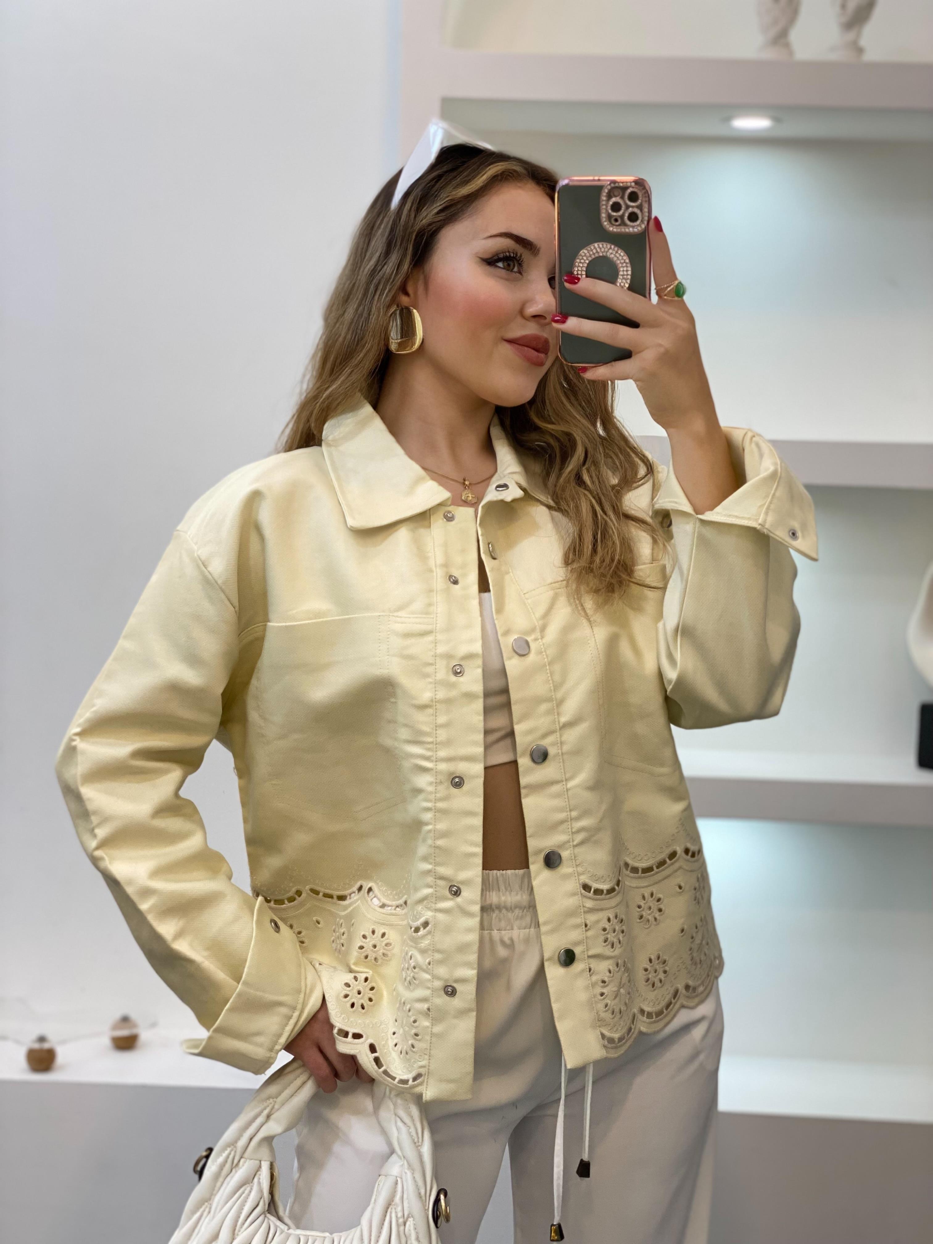 Tasarım Açık Sarı Gabardin Nakışlı Ceket 