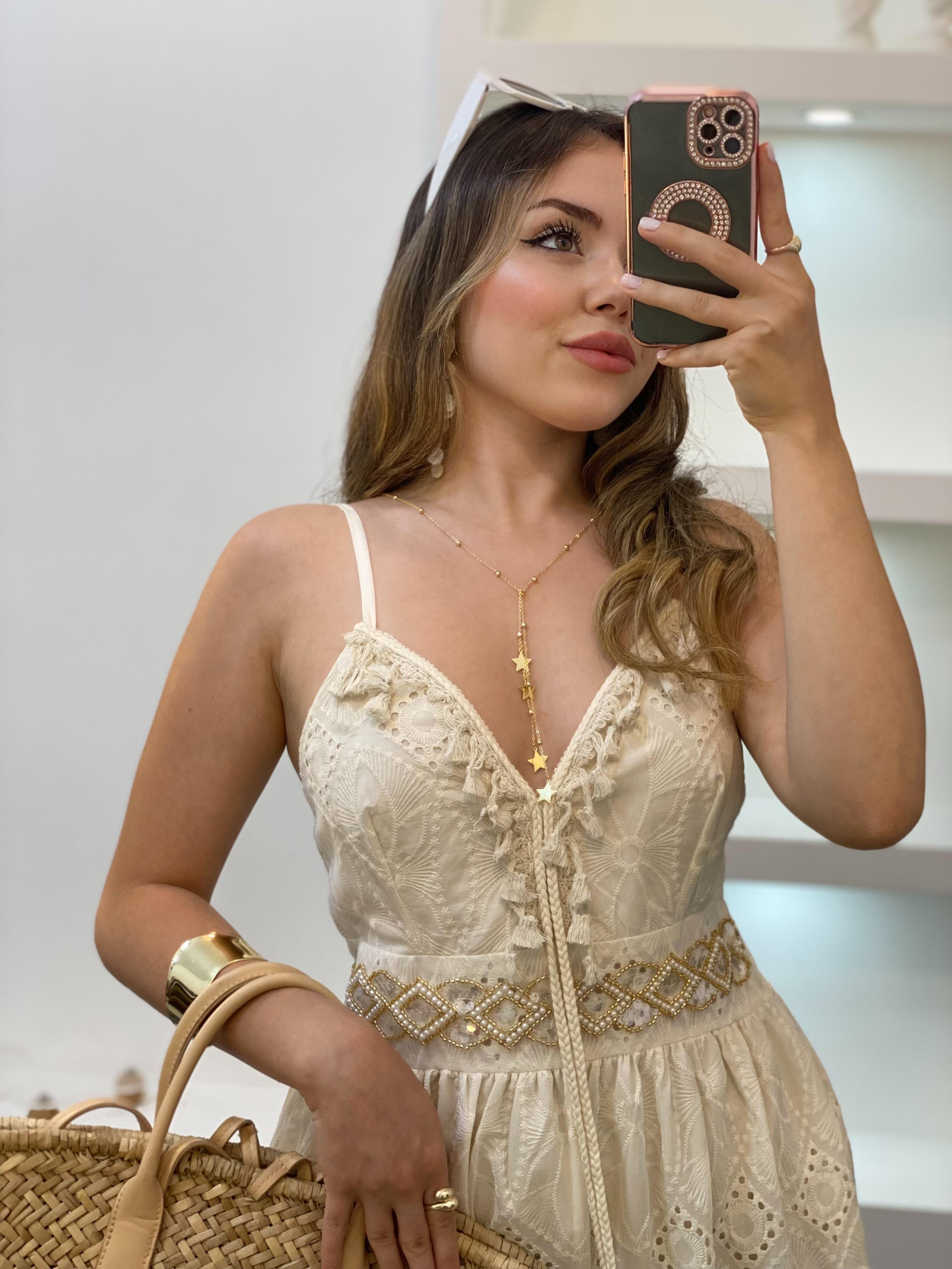 Tasarım Bej Püskül ve Boncuk Detaylı Fisto Elbise