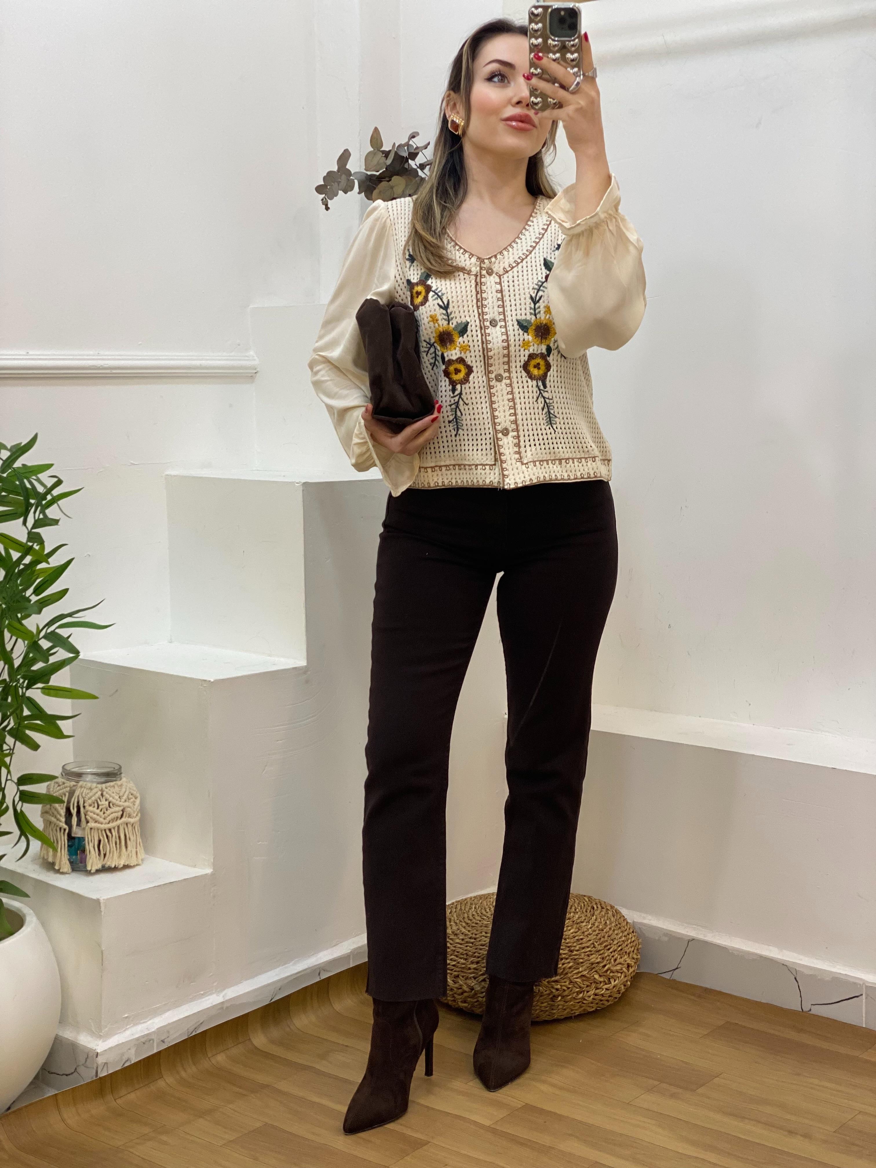 Tasarım Nakışlı Model Kolları Poplin Elit Triko Hırka 