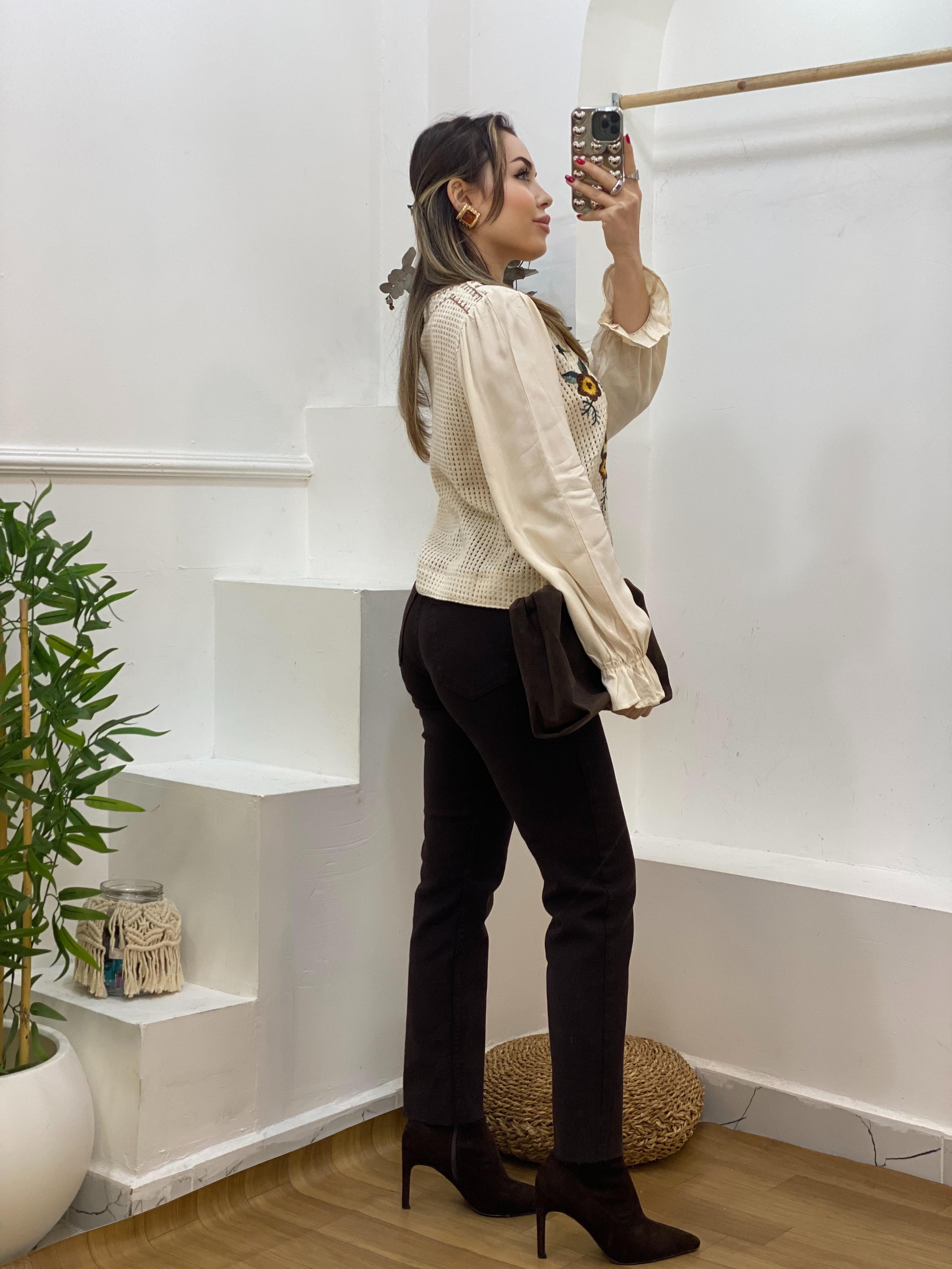 Tasarım Nakışlı Model Kolları Poplin Elit Triko Hırka 