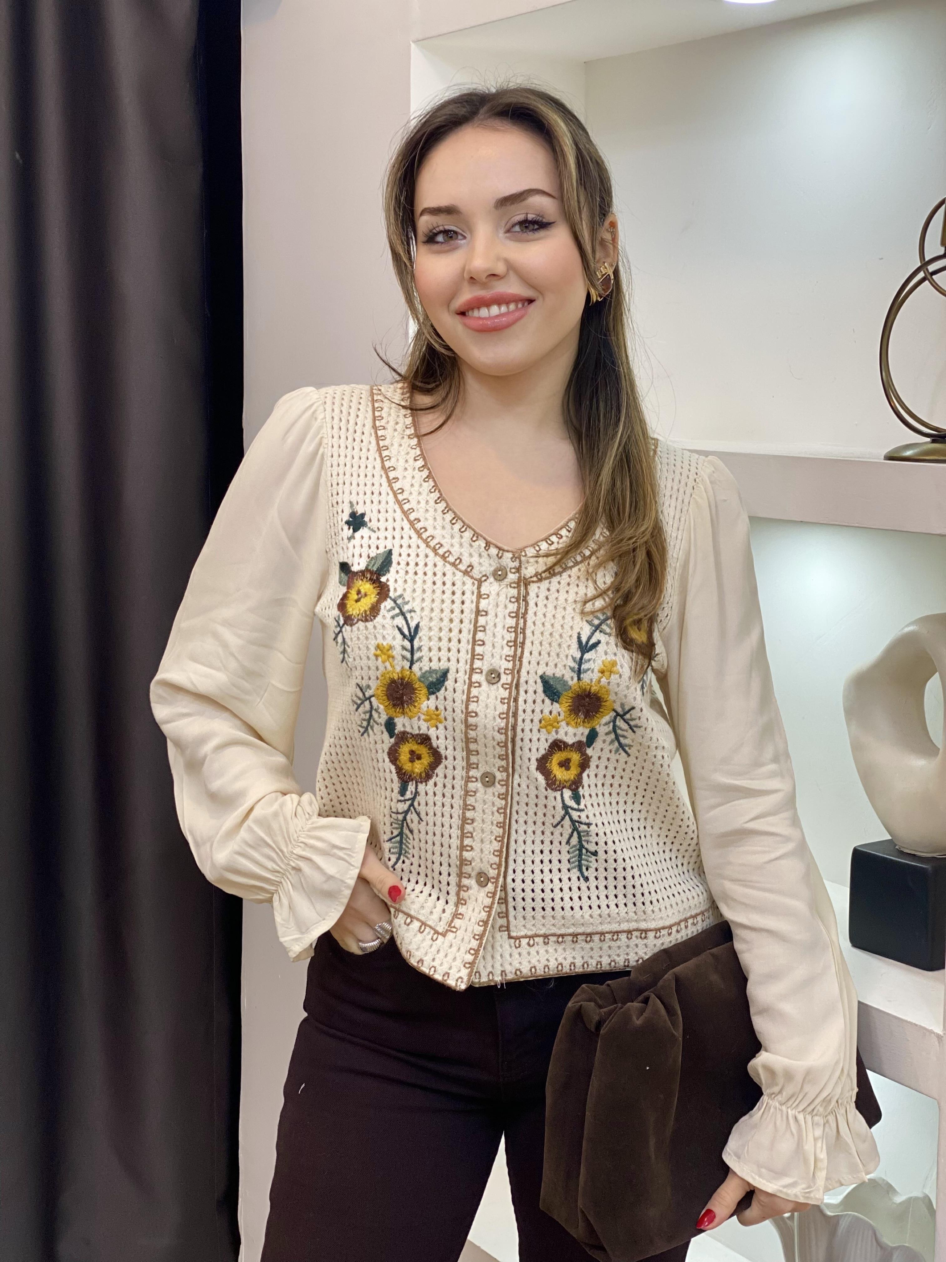 Tasarım Nakışlı Model Kolları Poplin Elit Triko Hırka 