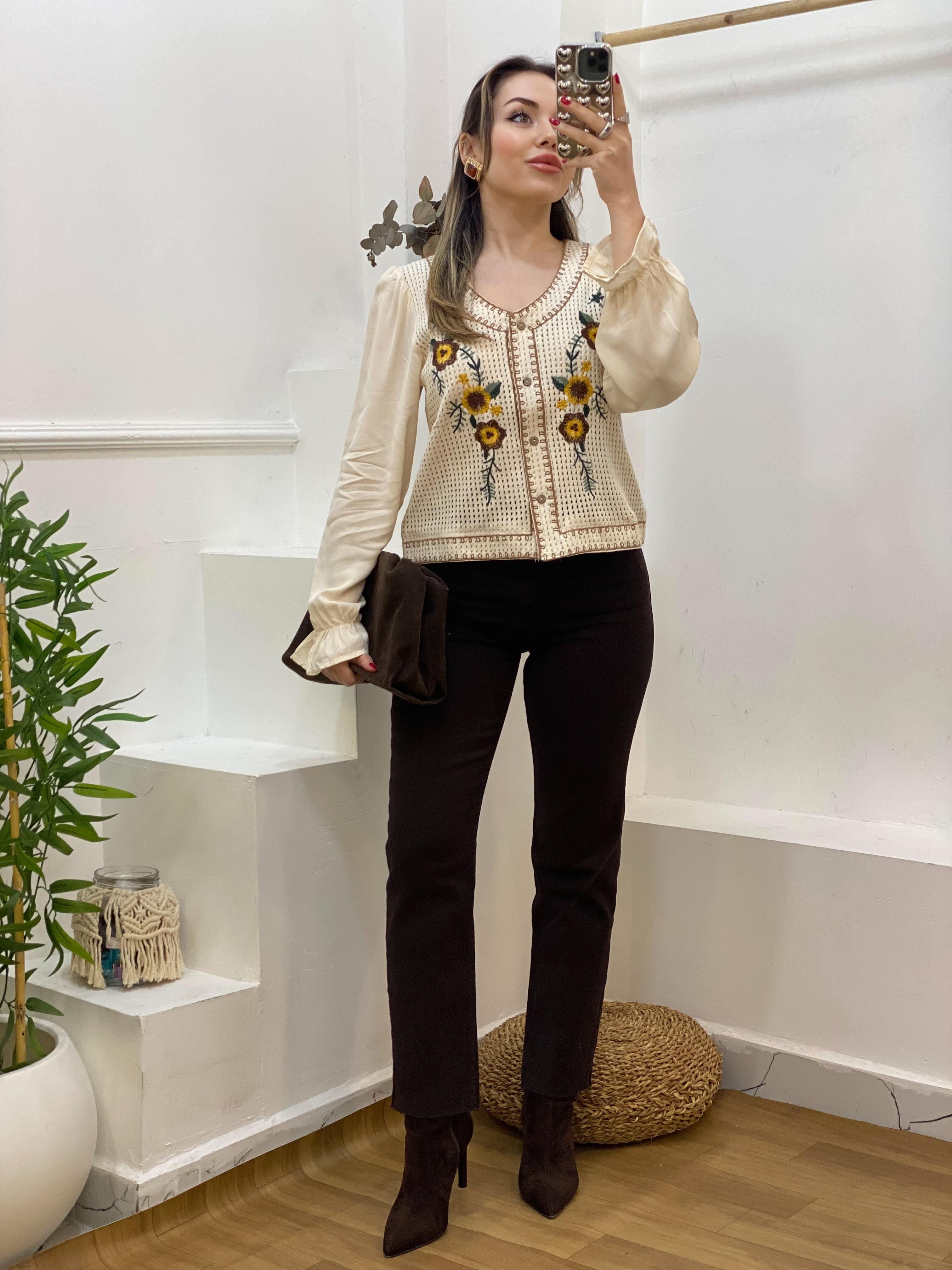 Tasarım Nakışlı Model Kolları Poplin Elit Triko Hırka 