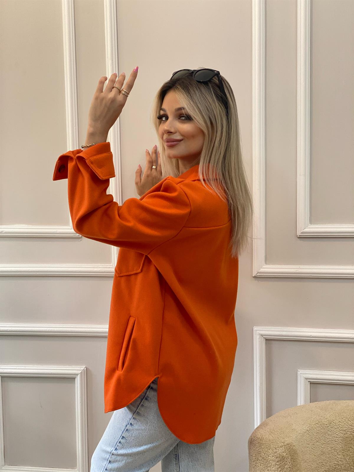 Turuncu Kaşe Gömlek Ceket 