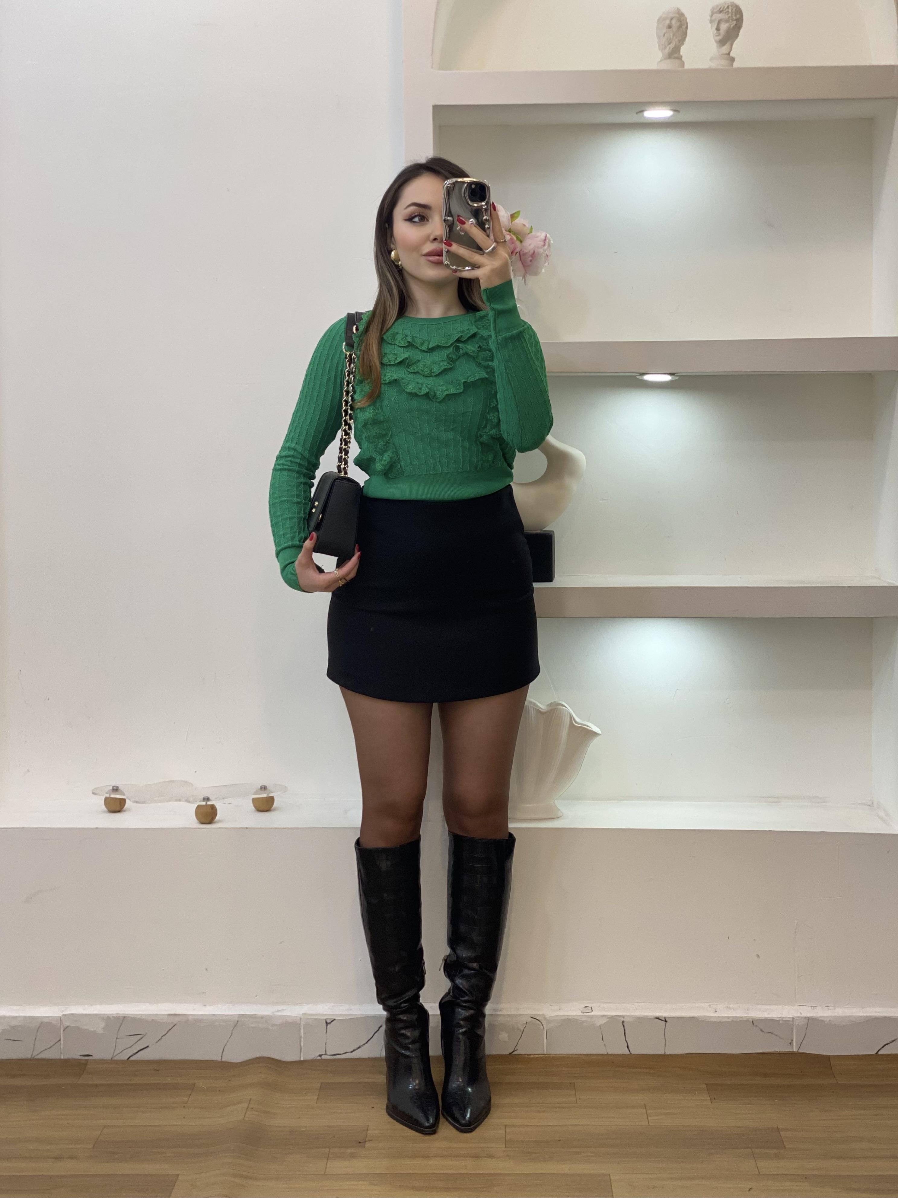Yeşil Güpürlü Model Triko Bluz