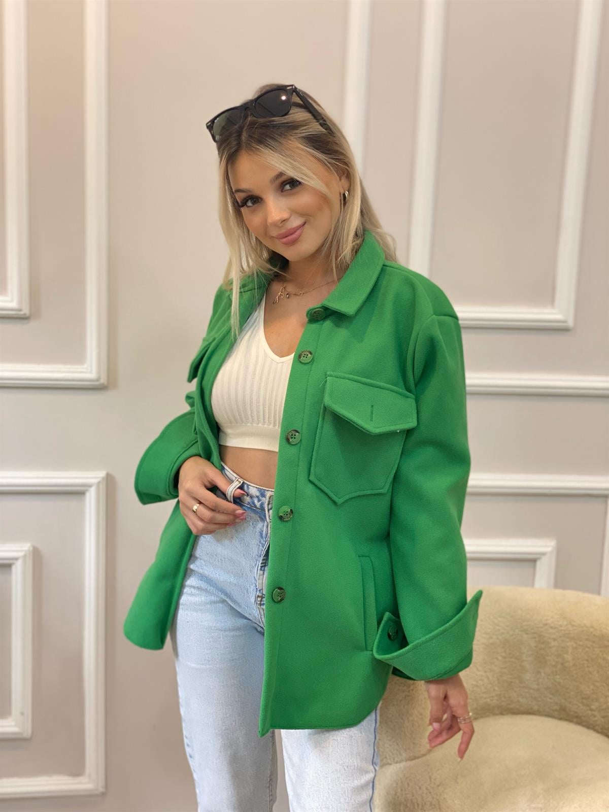 Yeşil Kaşe Gömlek Ceket 