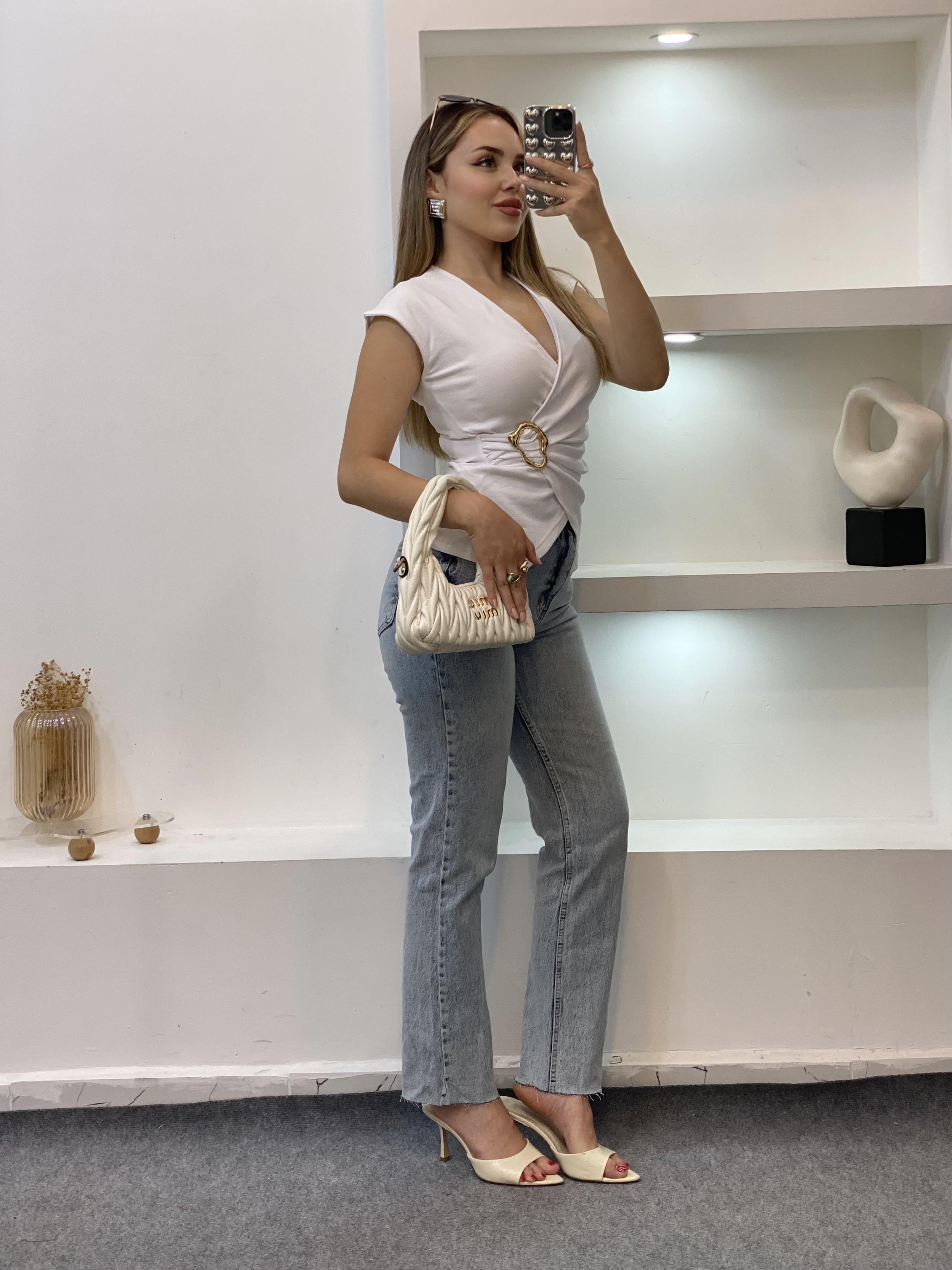 ZR Marka Buz Mavi Kesik Paça Boyfit Jean 
