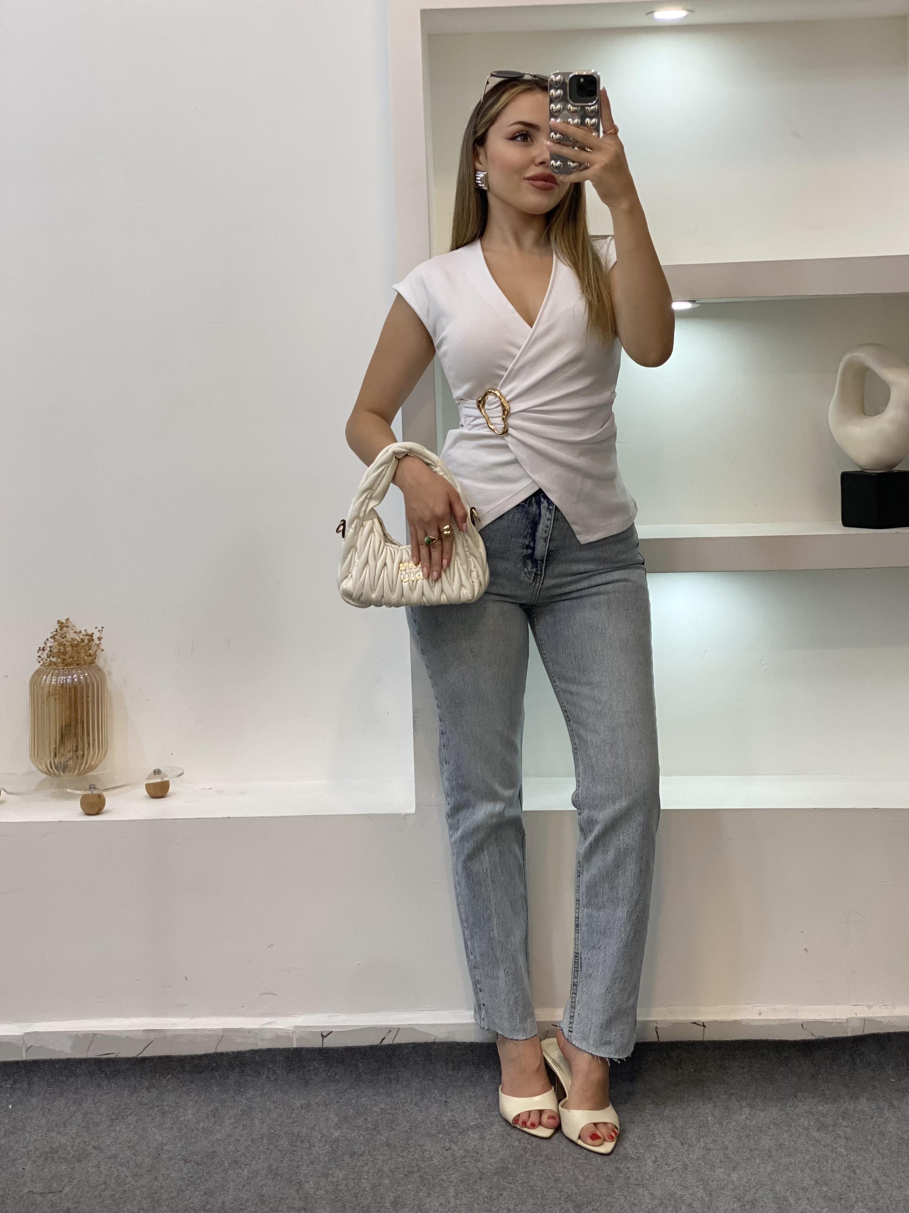 ZR Marka Buz Mavi Kesik Paça Boyfit Jean 