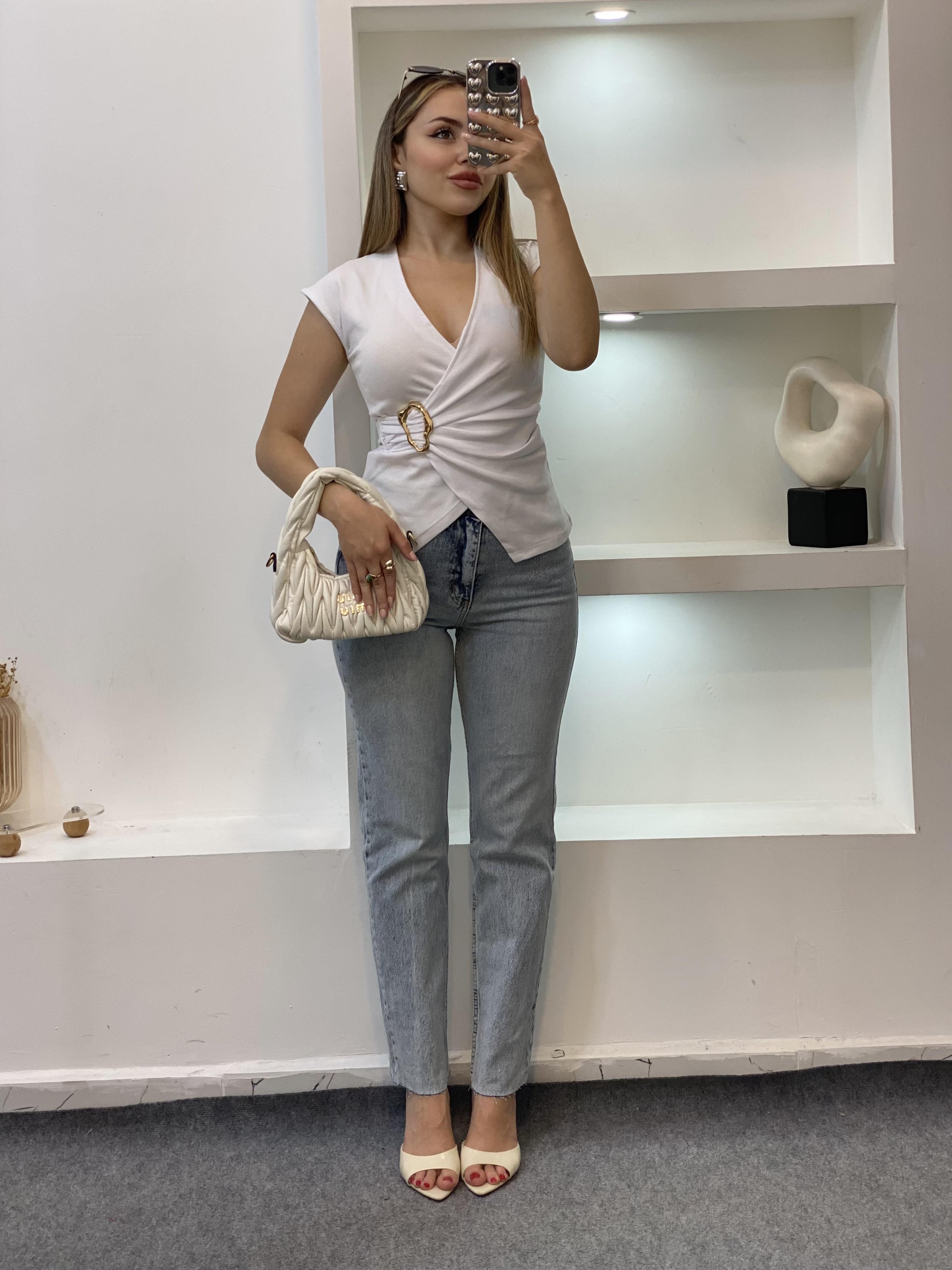 ZR Marka Buz Mavi Kesik Paça Boyfit Jean 