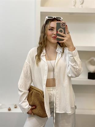  Beyaz Çizgi Dokulu Gömlek 