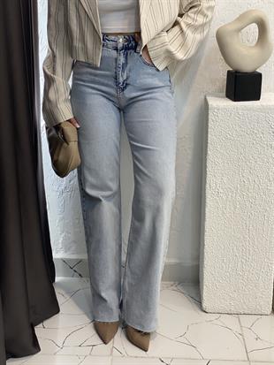  Buz Mavi Kesik Paça Straight Jean 