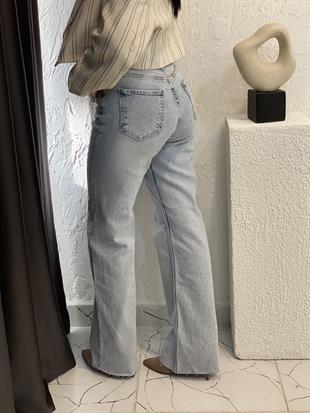  Buz Mavi Kesik Paça Straight Jean 