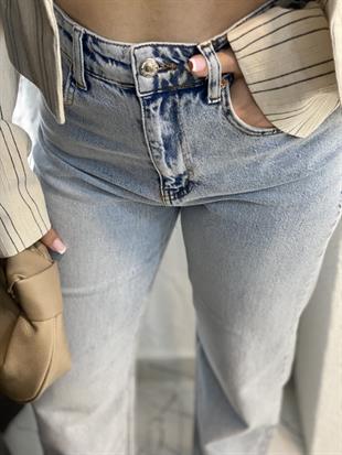  Buz Mavi Kesik Paça Straight Jean 