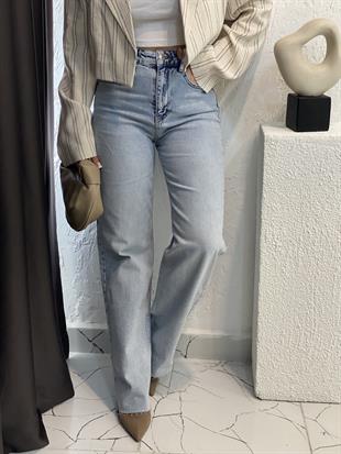  Buz Mavi Kesik Paça Straight Jean 