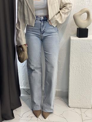  Buz Mavi Kesik Paça Straight Jean 