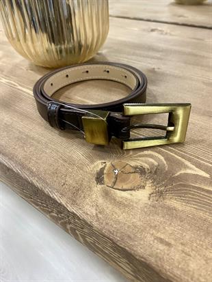 Acı Kahve Antik Gold Tokalı Deri Kemer