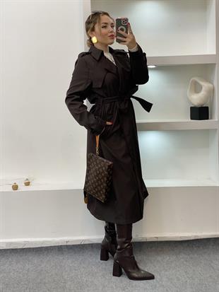 Acı Kahve Apoletli Su Geçirmez Model Maxi Boy Trenç