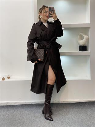 Acı Kahve Apoletli Su Geçirmez Model Maxi Boy Trenç