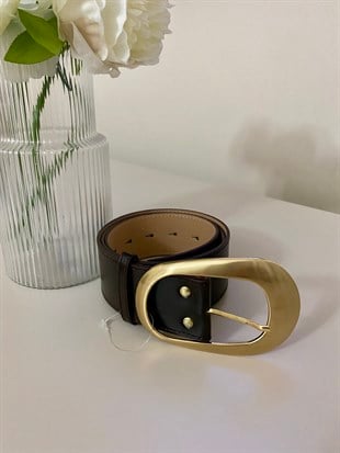 Acı Kahve Gold Büyük Tokalı Deri Kemer