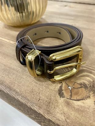 Acı Kahve Gold Kaplama Deri Kemer