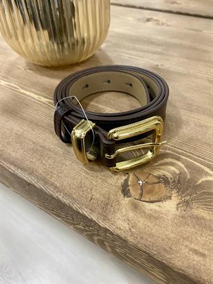 Acı Kahve Gold Kaplama Deri Kemer
