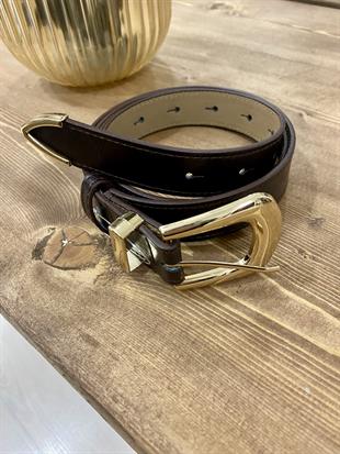 Acı Kahve Gold Oval Tokalı Deri Kemer