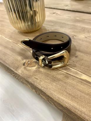 Acı Kahve Gold Oval Tokalı Deri Kemer
