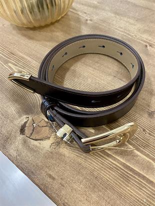 Acı Kahve Gold Oval Tokalı Deri Kemer