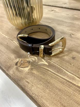 Acı Kahve Gold Oval Tokalı Deri Kemer