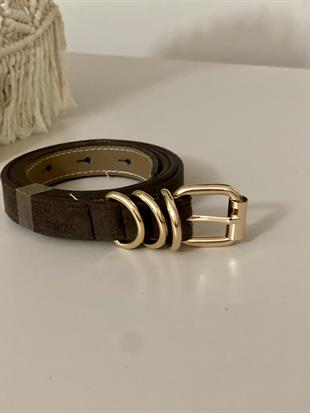 Acı Kahve Gold Tokalı Marka Model Süet Kemer