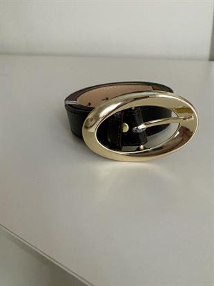 Acı Kahve Oval Gold Tokalı Deri Kemer