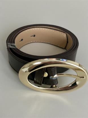 Acı Kahve Oval Gold Tokalı Deri Kemer