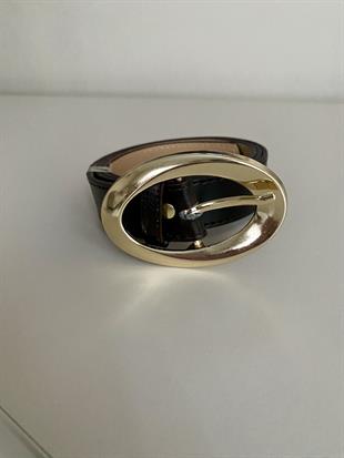 Acı Kahve Oval Gold Tokalı Deri Kemer