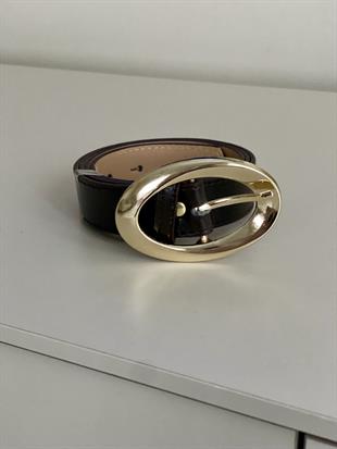 Acı Kahve Oval Gold Tokalı Deri Kemer