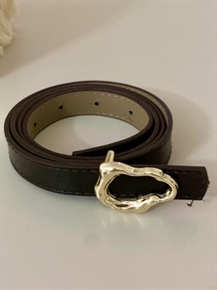Acı Kahve Oval Gold Tokalı Kemer