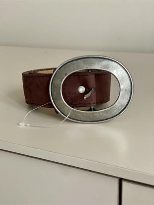 Acı Kahve Oval Gümüş Tokalı Süet Kemer