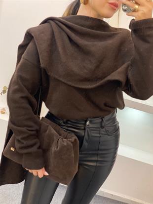 Acı Kahve Şal Detaylı Premium Kalite Kazak