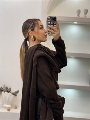 Acı Kahve Şal Detaylı Premium Kalite Kazak