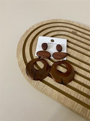 Ahşap Detaylı Akrilik Vintage Küpe 