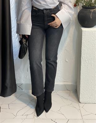 Antrasit Bel Zincir Detaylı Boyfit Jean 
