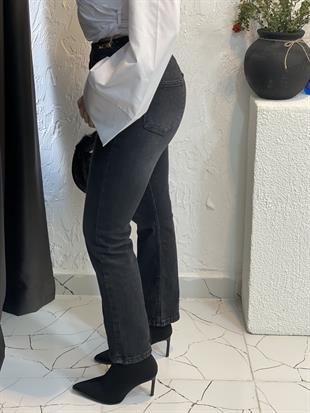 Antrasit Bel Zincir Detaylı Boyfit Jean 