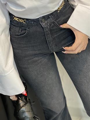 Antrasit Bel Zincir Detaylı Boyfit Jean 