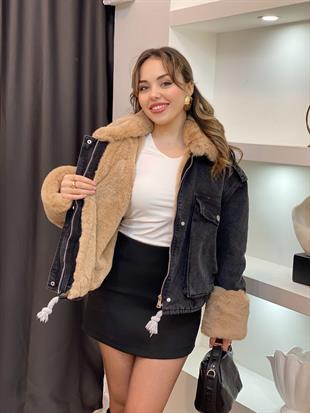 Antrasit İçi Full Kürklü Kot Mont