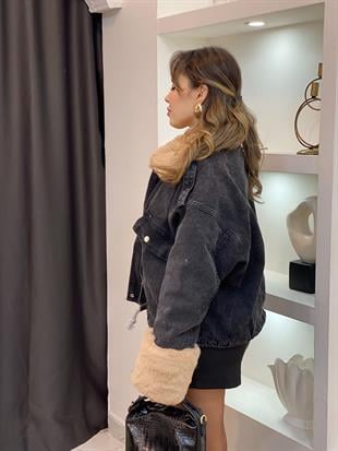 Antrasit İçi Full Kürklü Kot Mont